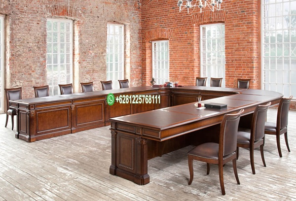 Meja Rapat Kayu Jati Model U Minimalis Klasik Mewah