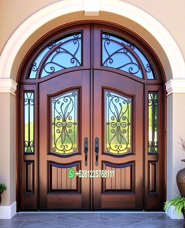 Model Pintu Lengkung Kaca Tralis Besi Kayu Jati 2 Daun