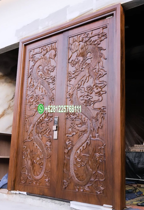 Pintu Rumah CEO Ukir Naga Sejati Kayu Jati
