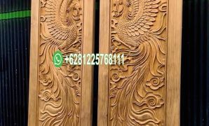 Pintu Rumah Ukir Burung Fenghuang Kayu Jati Solid Pintu Rumah Ukir Burung Fenghuang Kayu Jati Solid