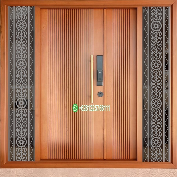Pintu Utama Besar Kecil Asimetris Minimalis Terbaru Jendela Kaca Motif