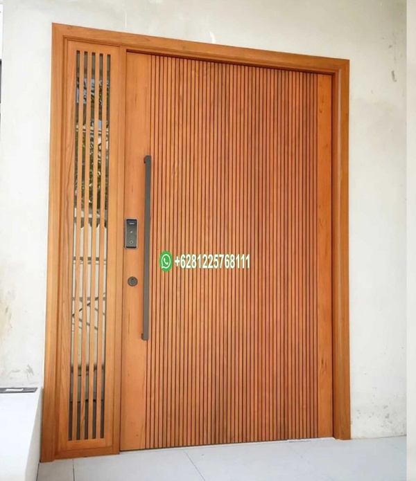 Pintu Utama Single Besar Jati Perhutani Frameless Rumah Minimalis Modern