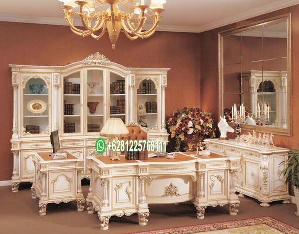 Set Meja Kantor kayu Jati Ukir Sultan Cat Duco Mewah