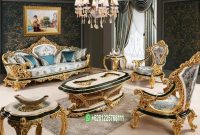 Model Set Sofa Tamu Kerajaan Kayu Jati Solid Diukir Mewah