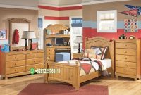 Set Tempat Tidur Anak-Anak Kayu Jati Desain Klasik Warna Natural