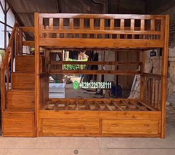 Tempat Tidur Anak Tingkat Minimalis Multifungsi Kokoh Dari Kayu Jati